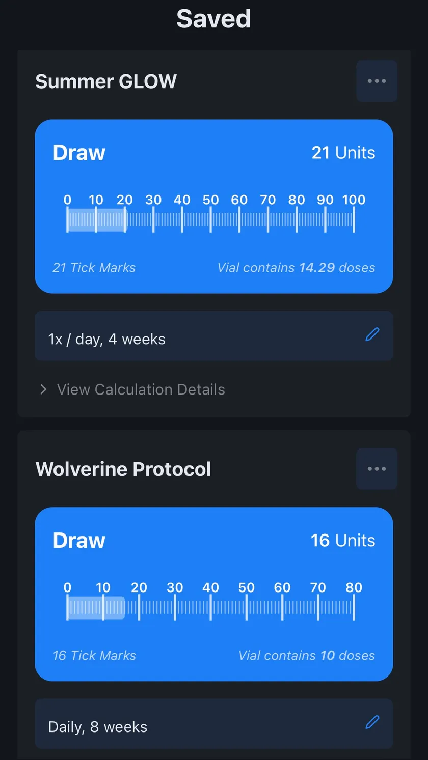 PepCalc saved protocols with named Draw cards